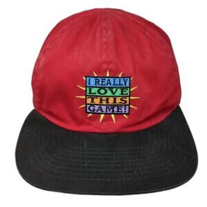 Shoebox Baseball Cap Red Black OS Reversible Love Hate This Game Novelty Hat